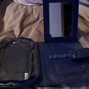 New blue makeup case, mirror & holder for makeup brushes